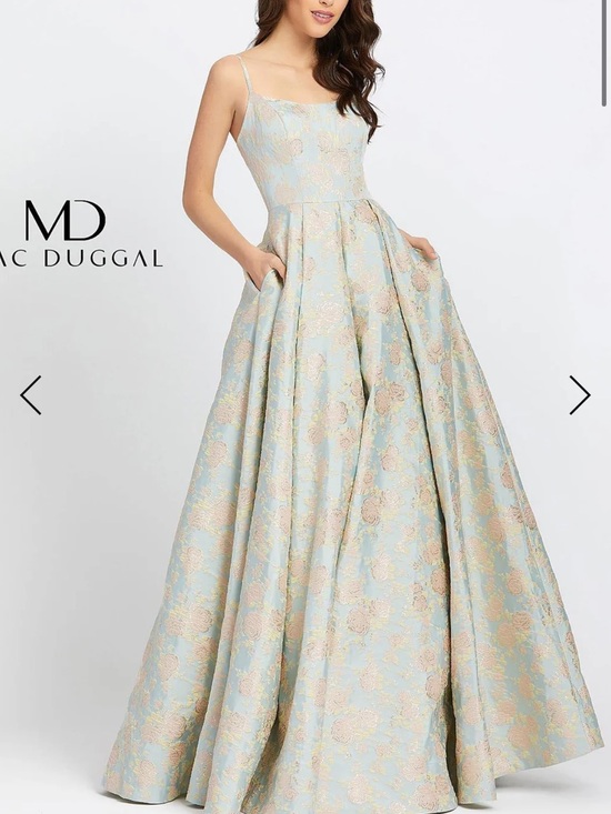 Mac Duggal Dresses & Skirts - Mac Duggal Light Blue and Gold Floral Jacquard Ball Gown